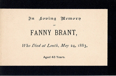 Mourning card for Fanny