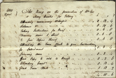 Invoice written in 1805